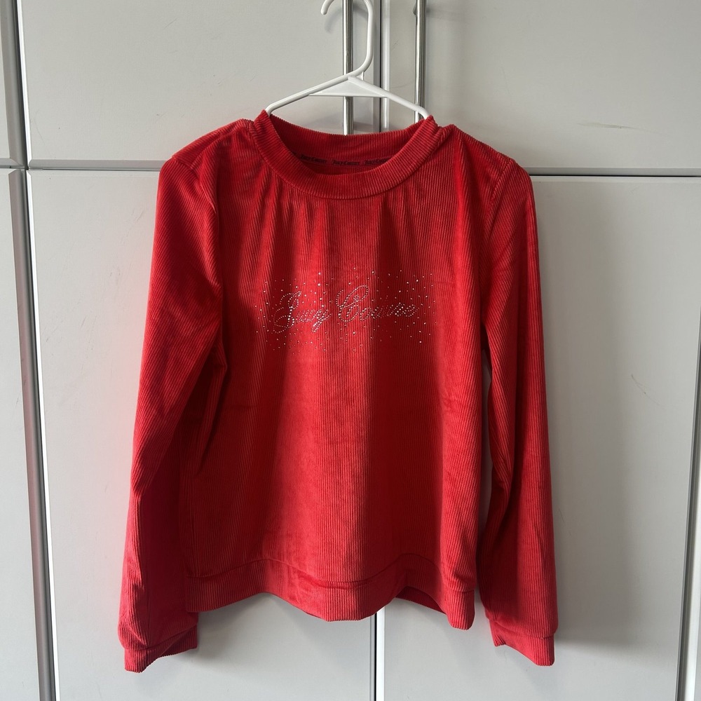 Juicy Couture Red Ribbed Velour Rhinestone Logo Sleepwear Top Small